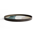 Vassoio Decorativo Rotondo In Plastica Marmorizzata - Con Manici - 33 Cm - Labirinto Blu - 2